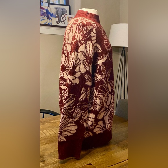Vintage Liz Claiborne Oversized Flower Floral Mock Neck Sweater Maroon Pink XL - Picture 2 of 10